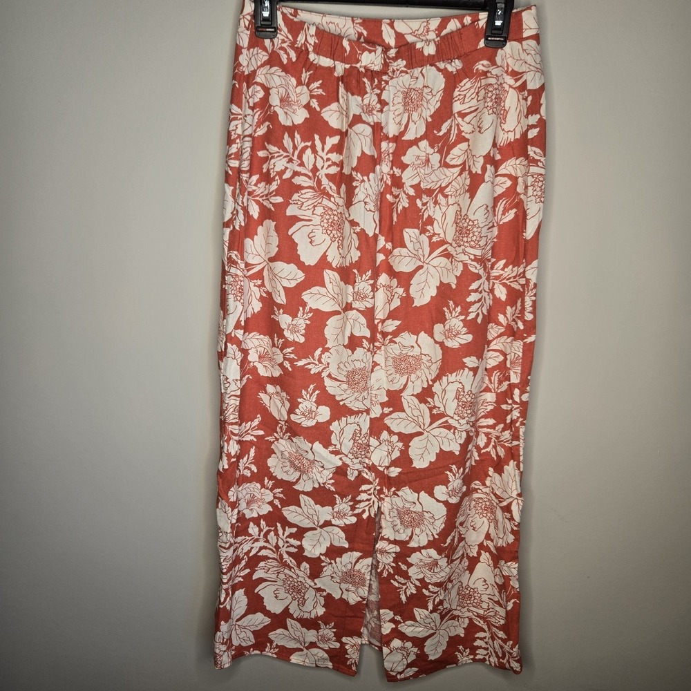 Old Navy Linen Blend Column Small Medium Orange Floral Tank Maxi Skirt Slit Set - Picture 8 of 15